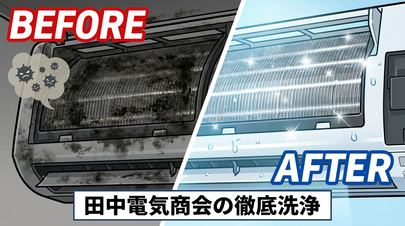 エアコン洗浄 ビフォーアフター 田中電気商会