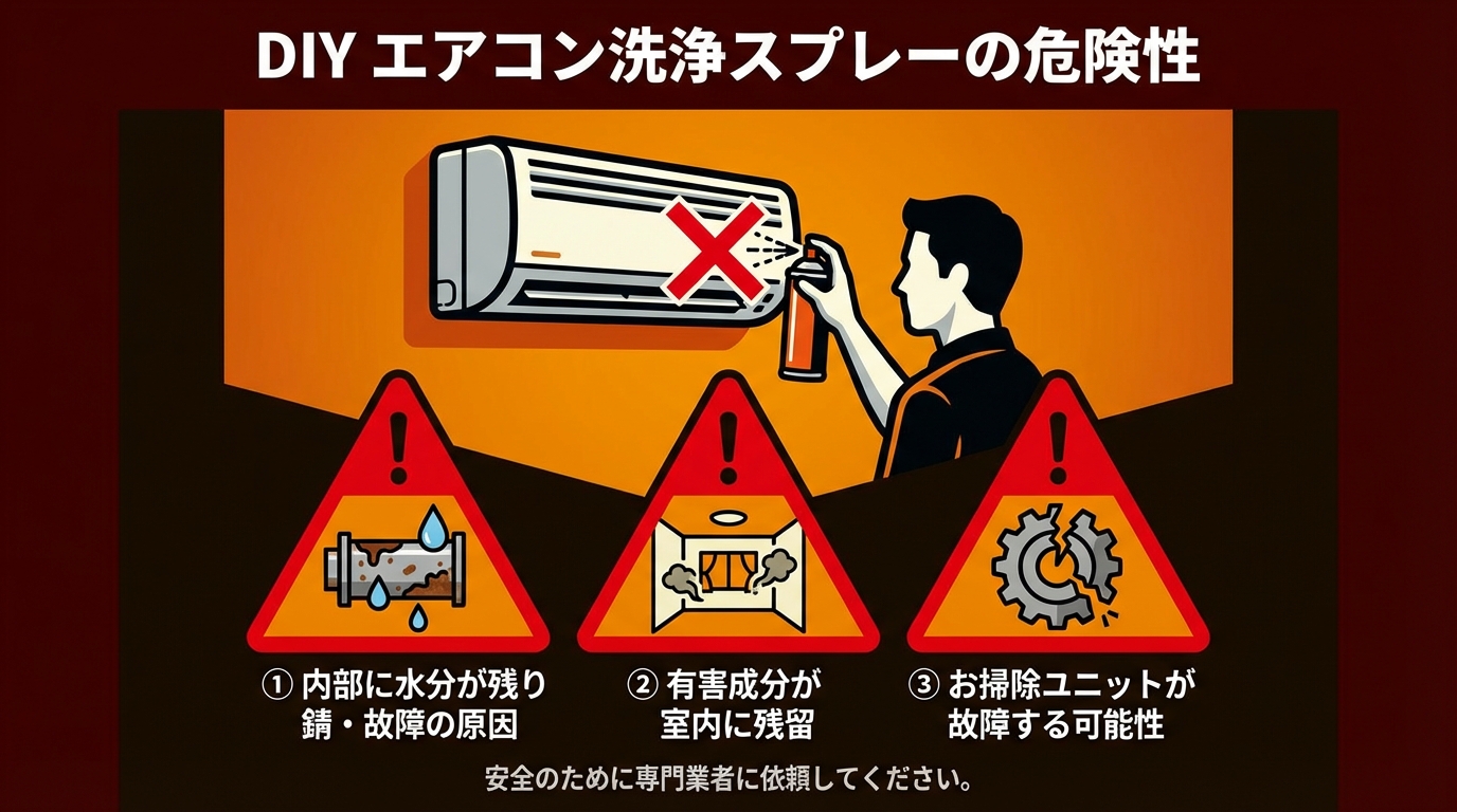 市販エアコン洗浄スプレーの3つのリスク