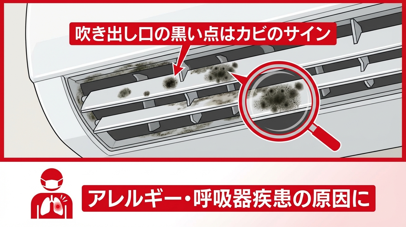 エアコン吹き出し口の黒いカビのサイン