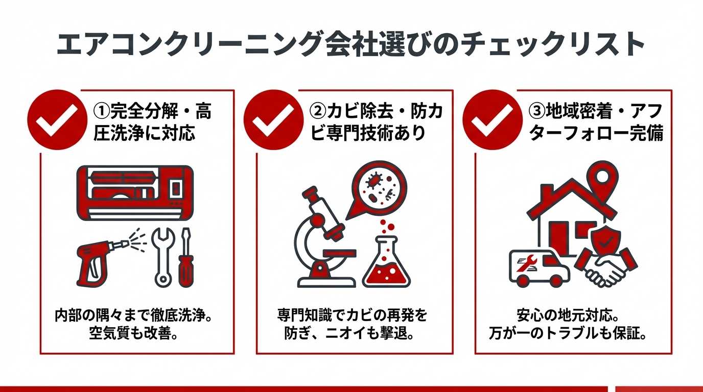 エアコン業者選び3つのポイント チェックリスト