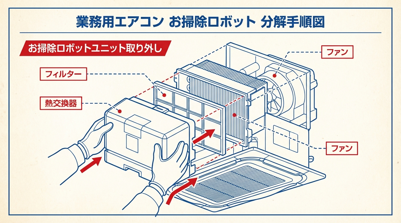 お掃除ロボットユニット分解・取り外し工程